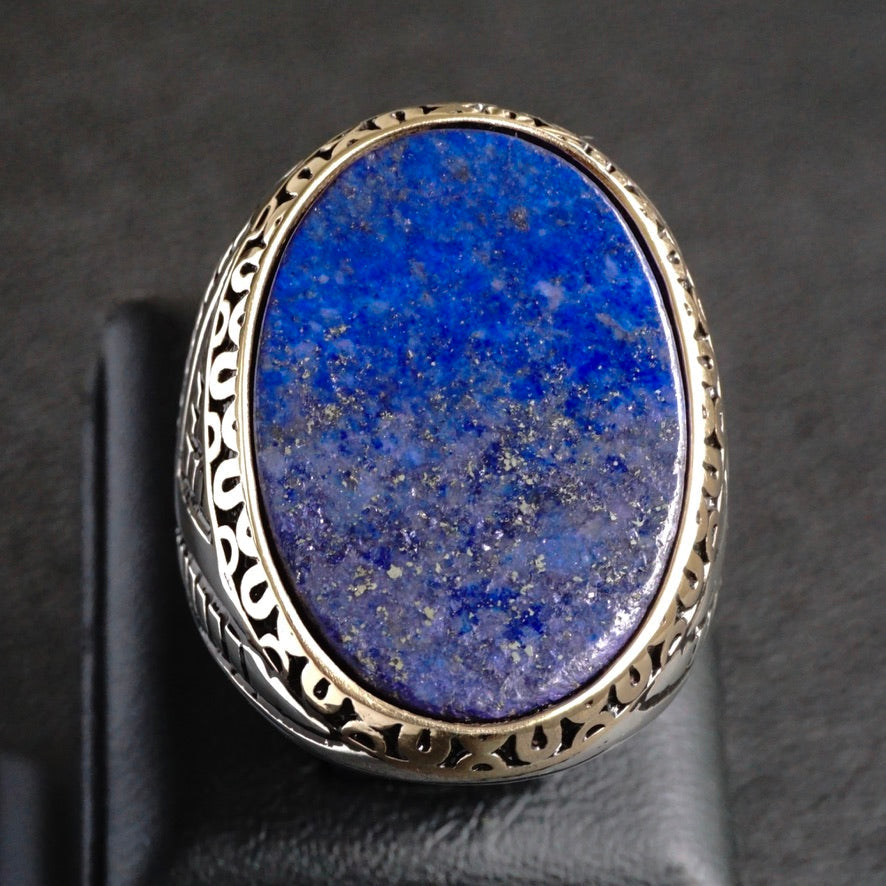 Lapis Lazuli Statement Ring for Men – Flat Natural Gemstone in Solid Sterling Silver
