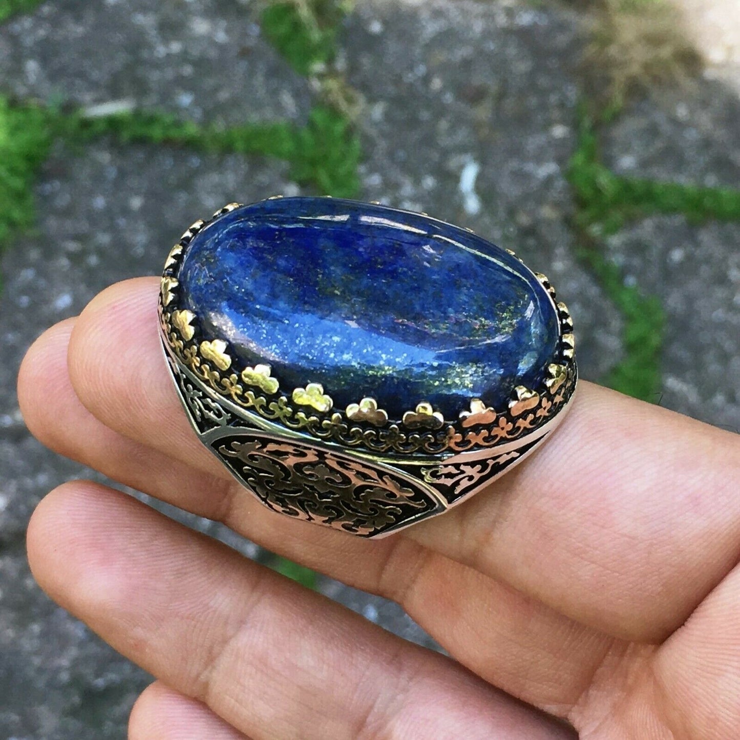Bold Lapis Lazuli Statement Ring for Men – Unique Handcrafted Sterling Silver Jewelry