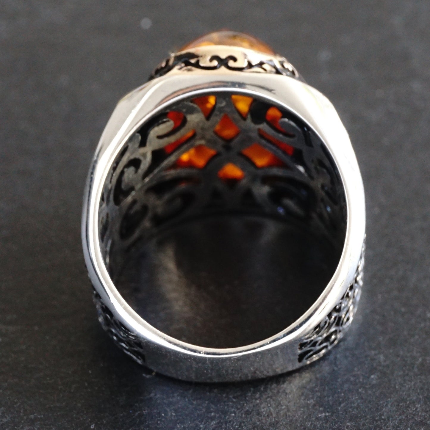 925 Sterling Silver Men's Ring Amber Stone - Handcrafted Turkish Artisan Jewelry in Size 10