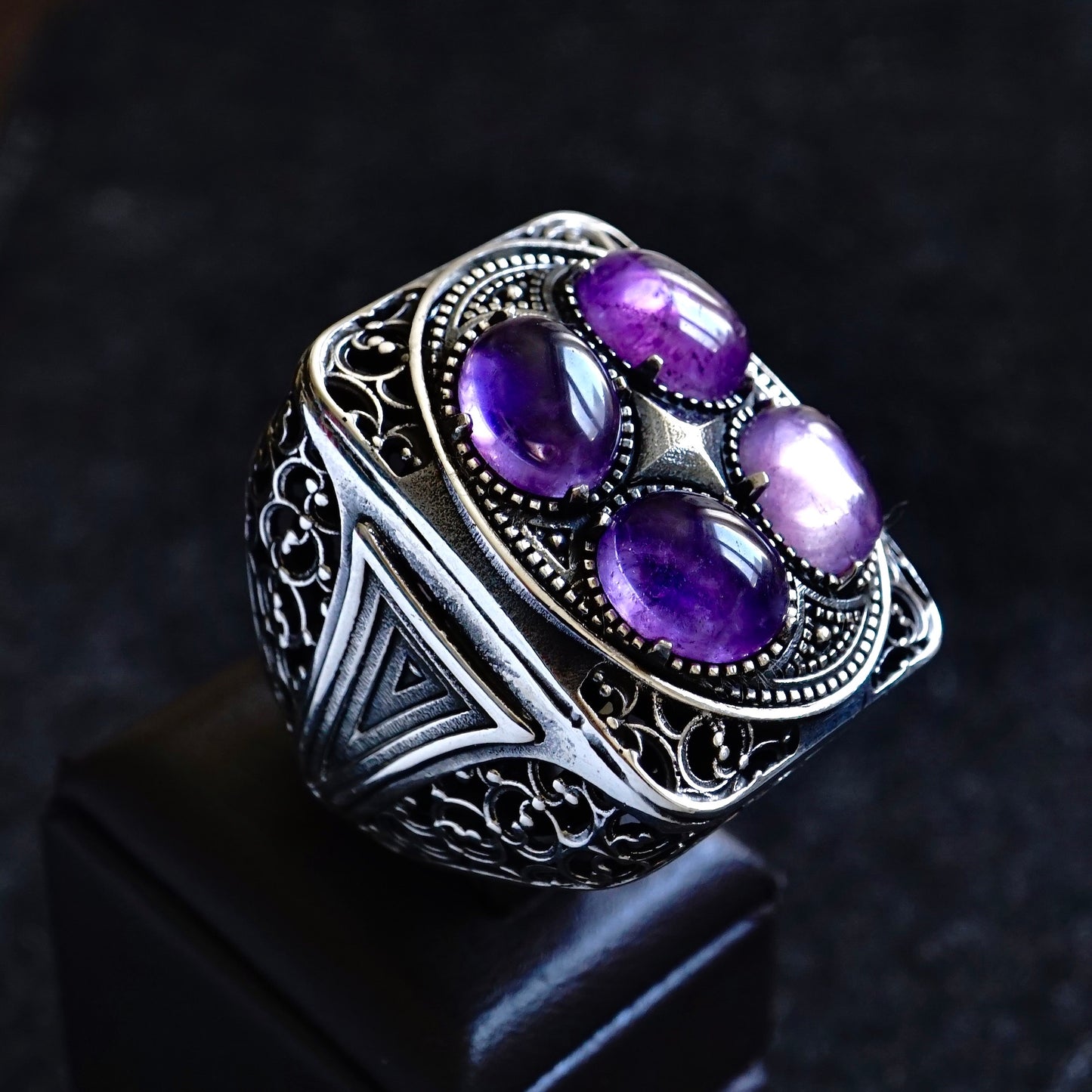 Silver Men's Bold Statement Ring natural Amethyst gemstone solid 925 Sterling Unique Artisan Handmade Jewelry