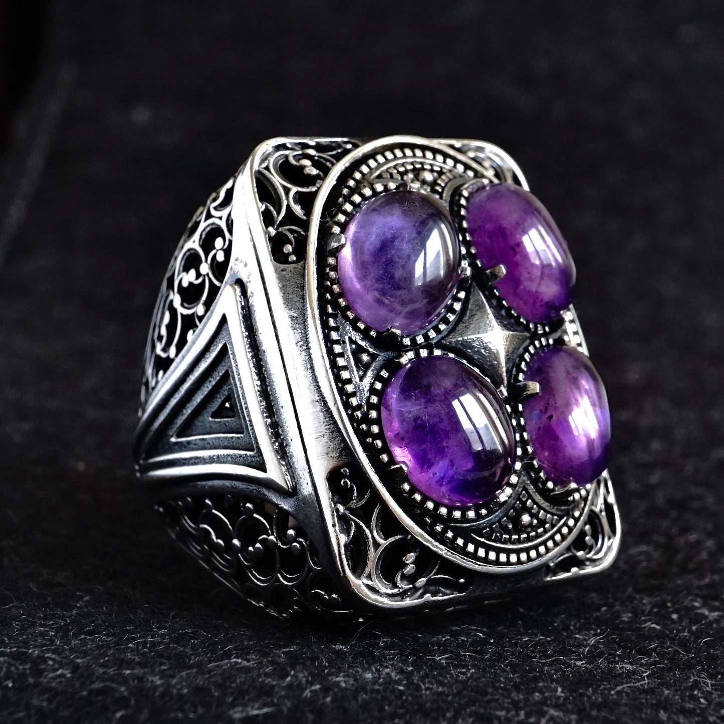 Silver Men's Bold Statement Ring natural Amethyst gemstone solid 925 Sterling Unique Artisan Handmade Jewelry