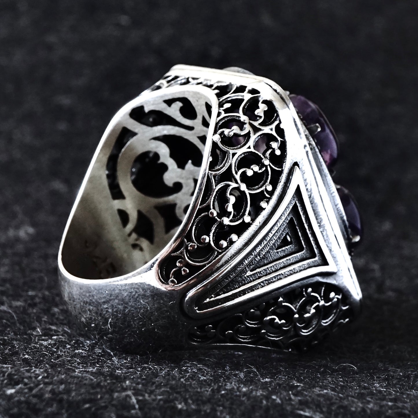 Silver Men's Bold Statement Ring natural Amethyst gemstone solid 925 Sterling Unique Artisan Handmade Jewelry