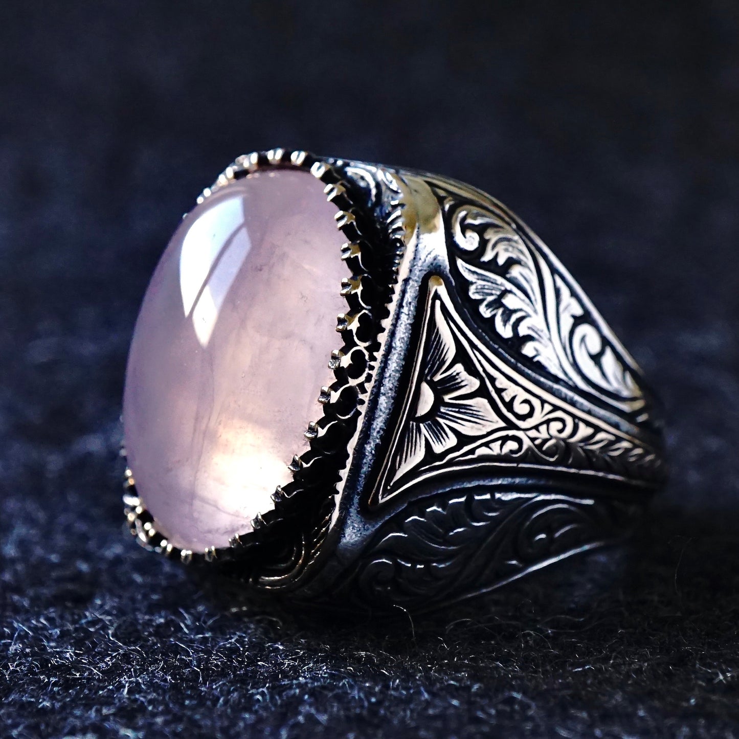 Men's 925 Sterling Silver Rose Quartz Signet Ring – Handcrafted Turkish Artisan Jewelry Size US11