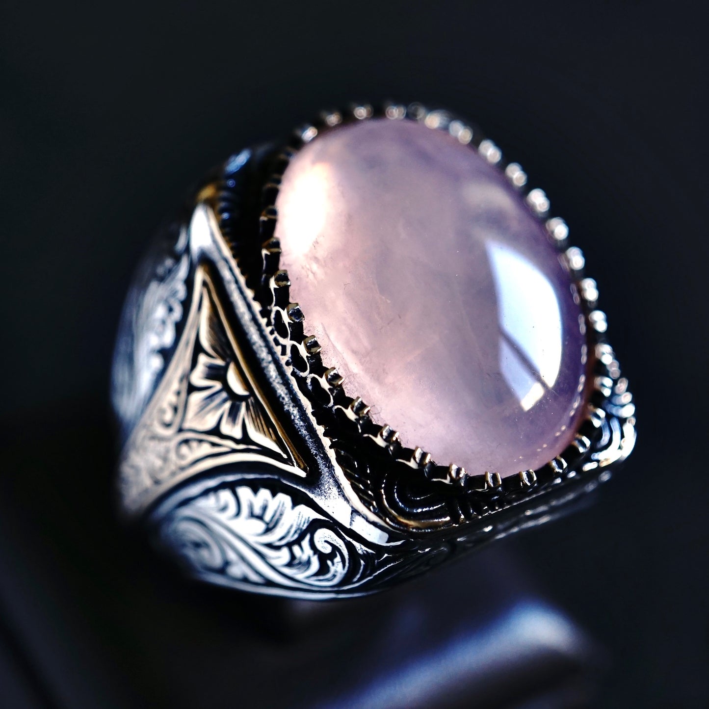 Men's 925 Sterling Silver Rose Quartz Signet Ring – Handcrafted Turkish Artisan Jewelry Size US11