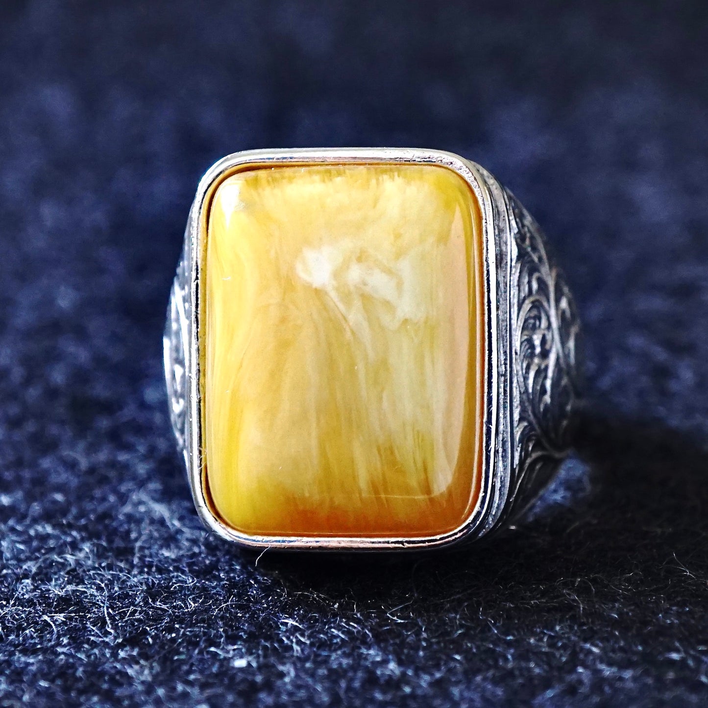 Men's 925 Sterling Silver Amber Ring – Handcrafted Turkish Artisan Jewelry Size US11