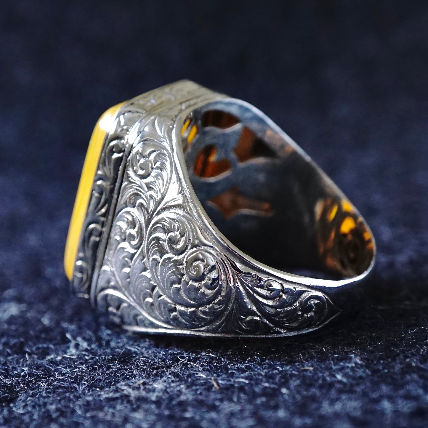 Men's 925 Sterling Silver Amber Ring – Handcrafted Turkish Artisan Jewelry Size US11