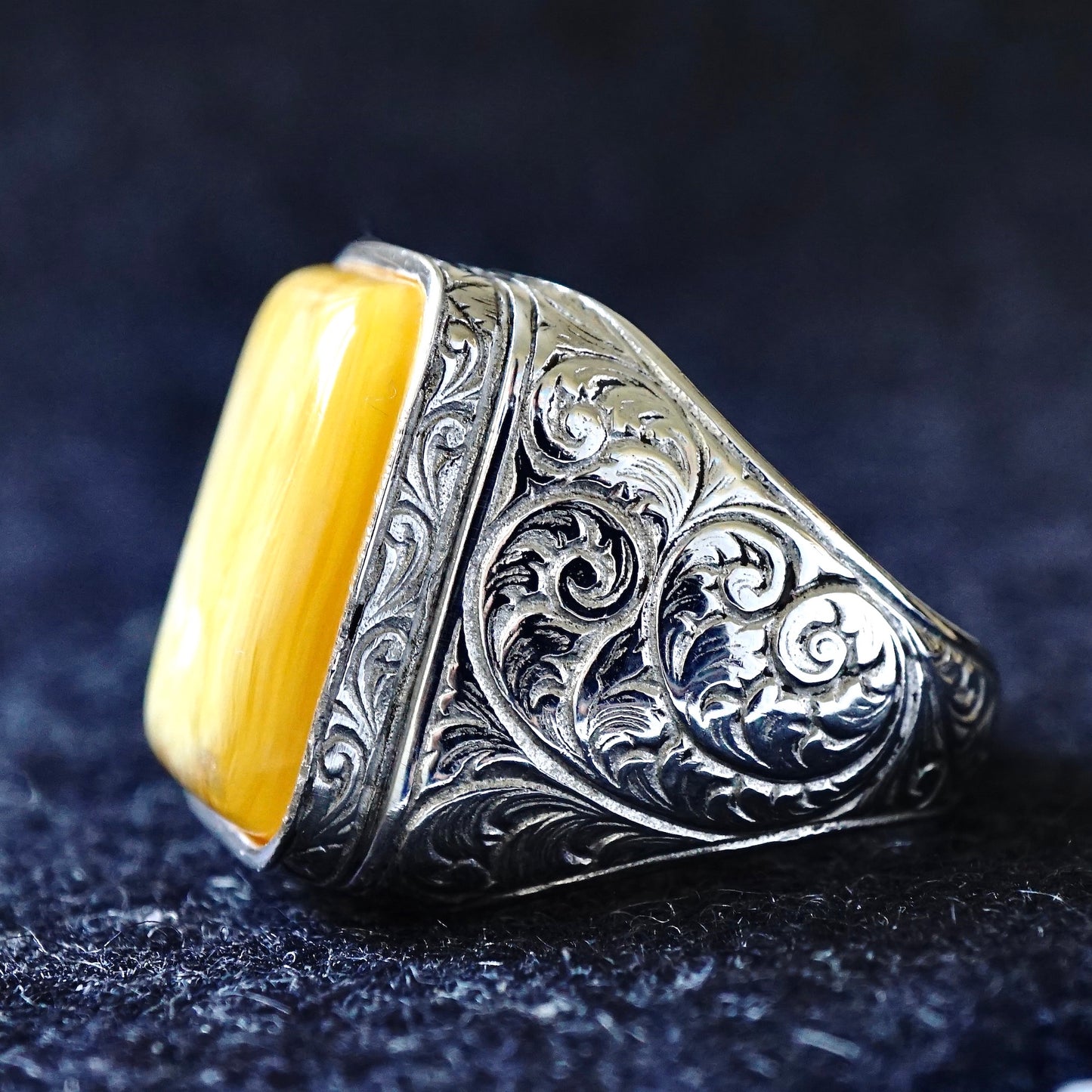 Men's 925 Sterling Silver Amber Ring – Handcrafted Turkish Artisan Jewelry Size US11