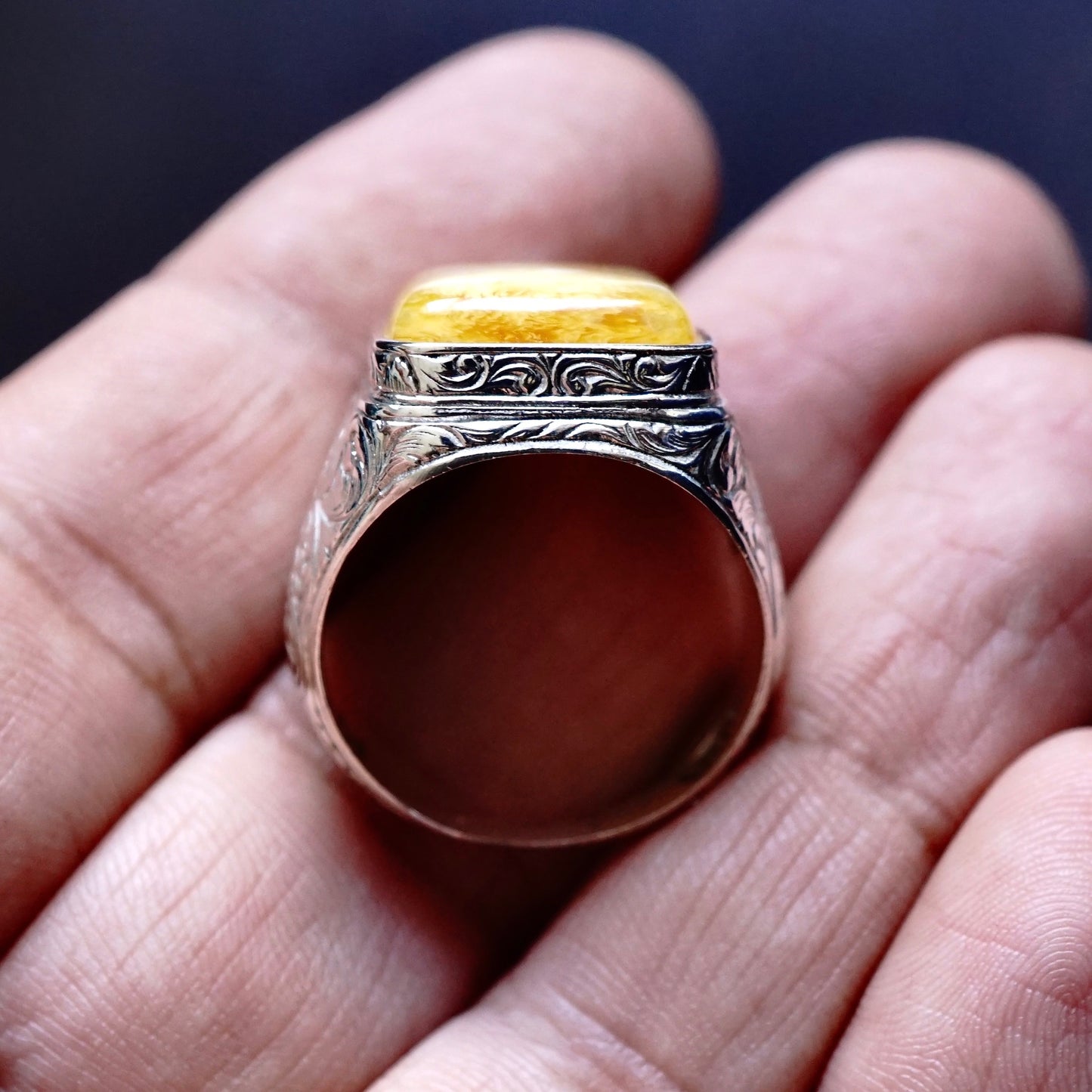 Men's 925 Sterling Silver Amber Ring – Handcrafted Turkish Artisan Jewelry Size US11