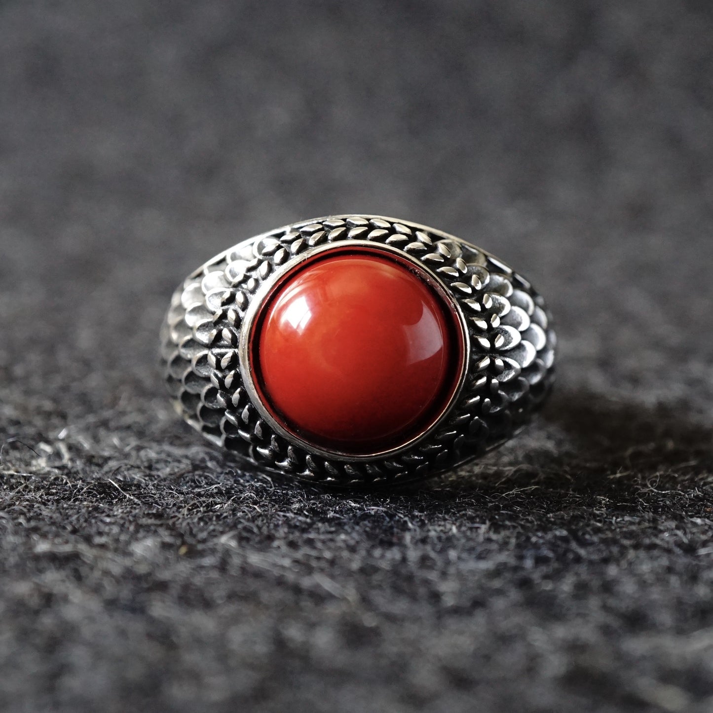 Genuine Red Coral Men's Ring – 925 Sterling Silver Handcrafted Artisan Jewelry