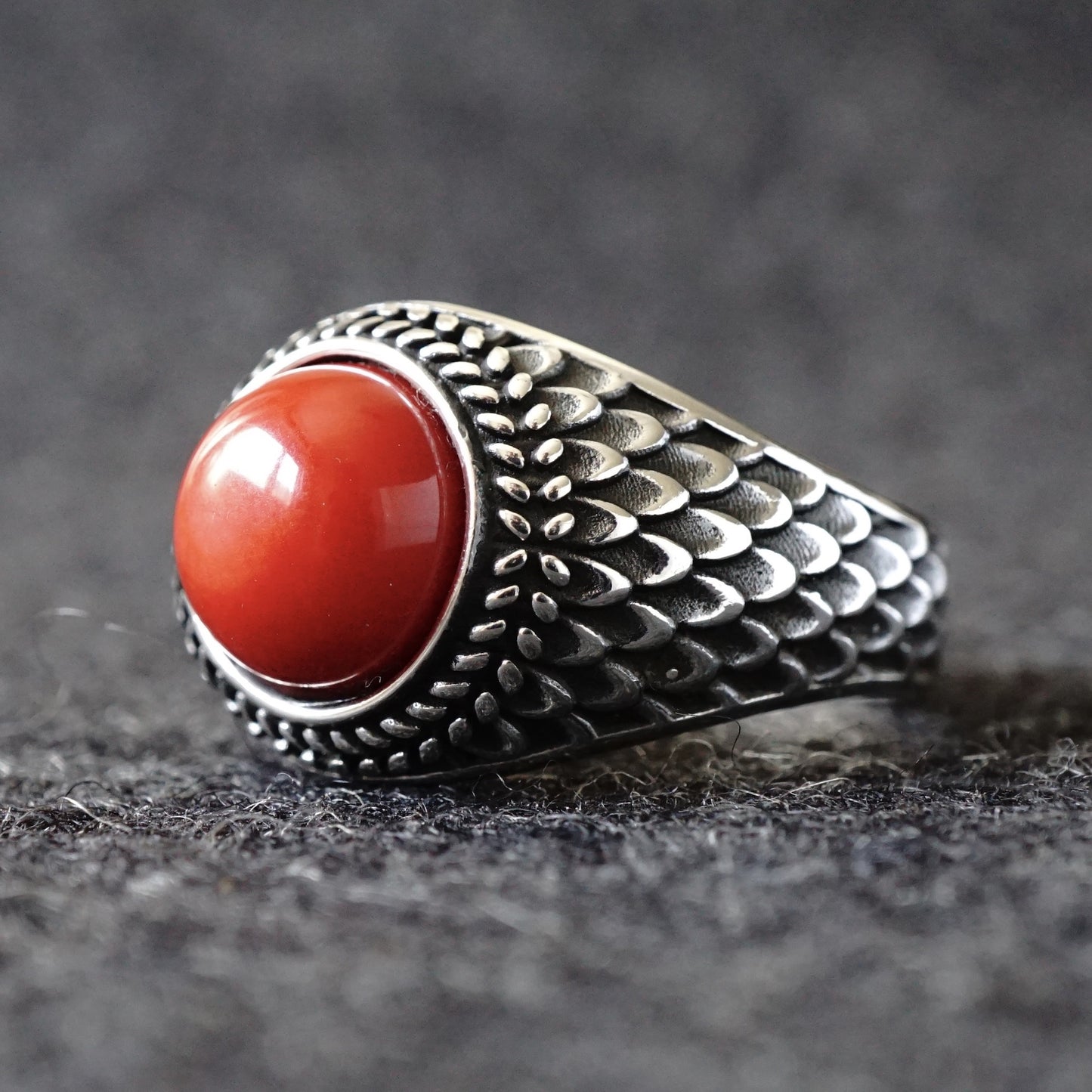 Genuine Red Coral Men's Ring – 925 Sterling Silver Handcrafted Artisan Jewelry