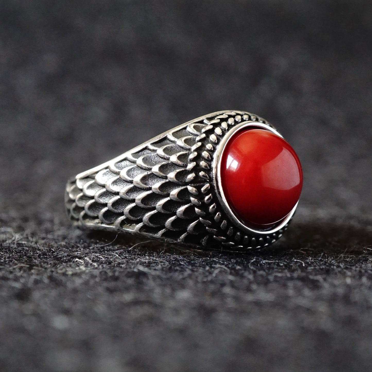 Genuine Red Coral Men's Ring – 925 Sterling Silver Handcrafted Artisan Jewelry