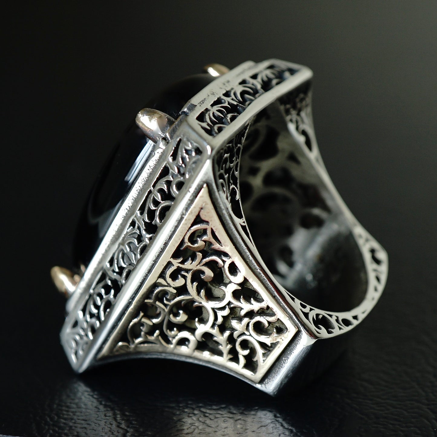 Black Onyx Mens Big Ring Heavy Solid Sterling Silver 925 Turkish Artisan Designer Jewelry