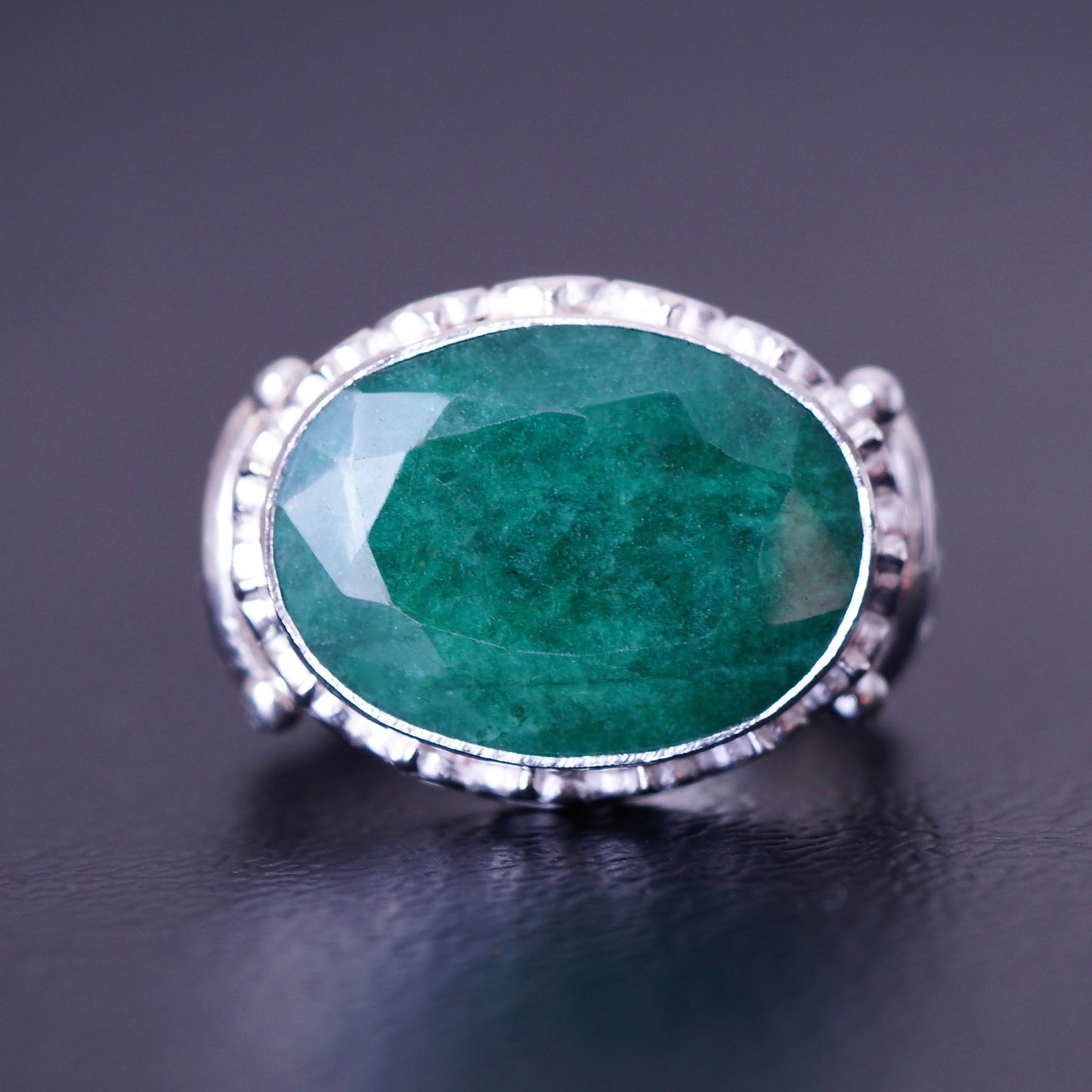 Silver Mens Ring Emerald gemstone Handmade solid 925 Sterling natural Beryl 10ct Unique Artisan Jewelry