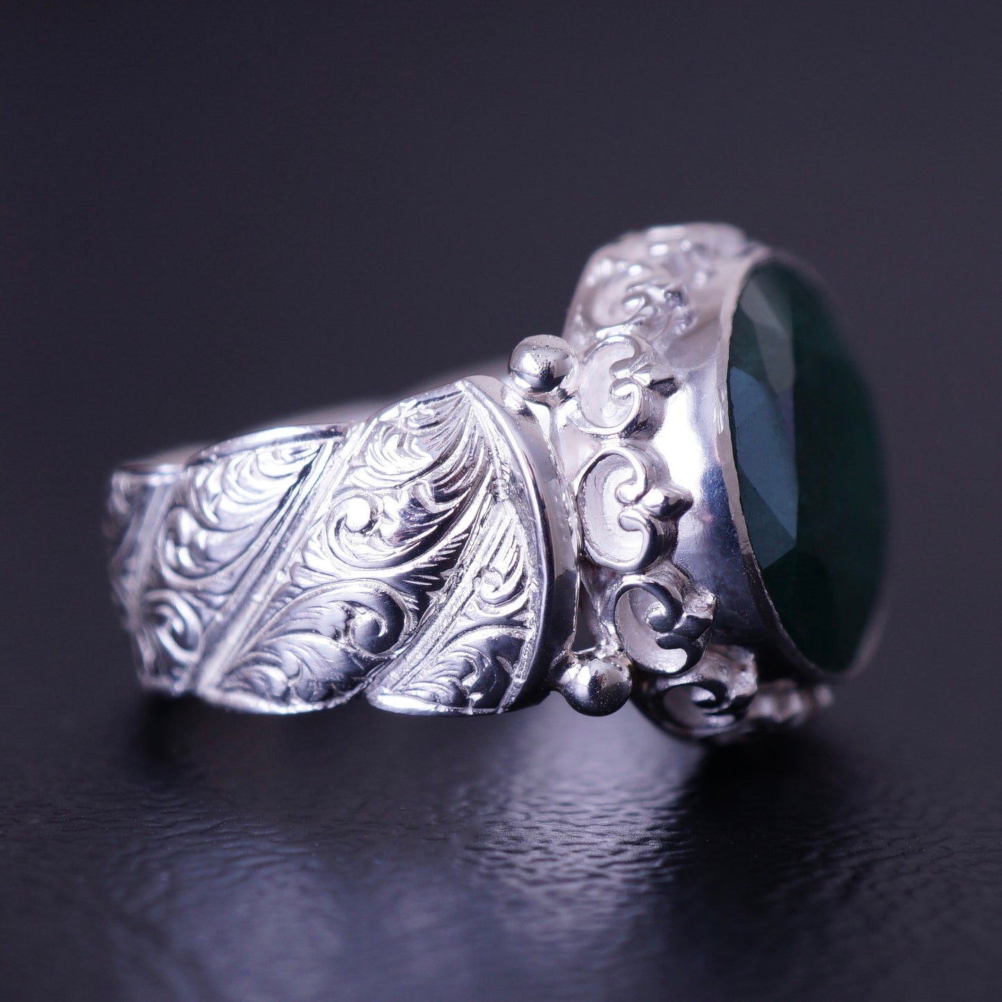 Silver Mens Ring Emerald gemstone Handmade solid 925 Sterling natural Beryl 10ct Unique Artisan Jewelry