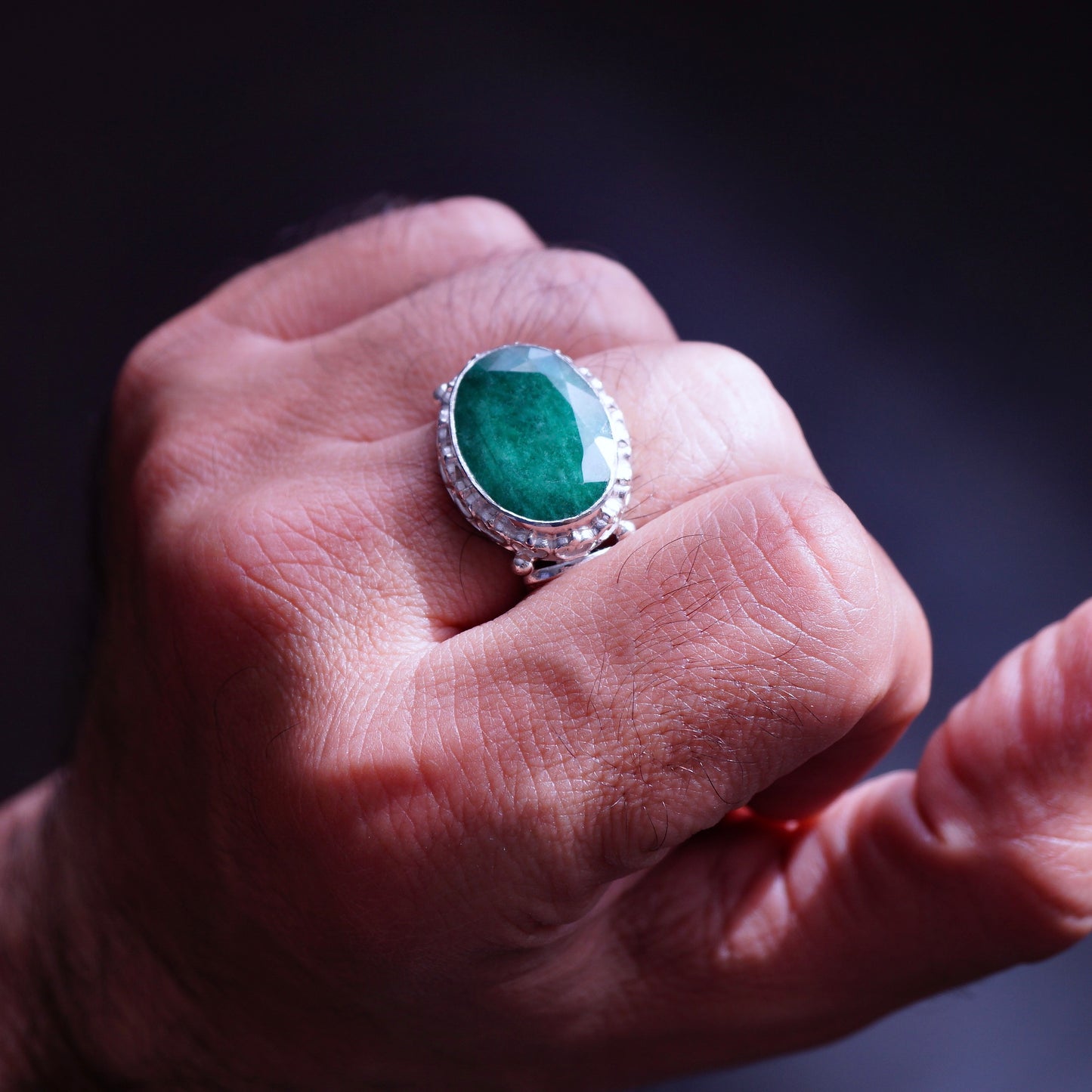 Silver Mens Ring Emerald gemstone Handmade solid 925 Sterling natural Beryl 10ct Unique Artisan Jewelry