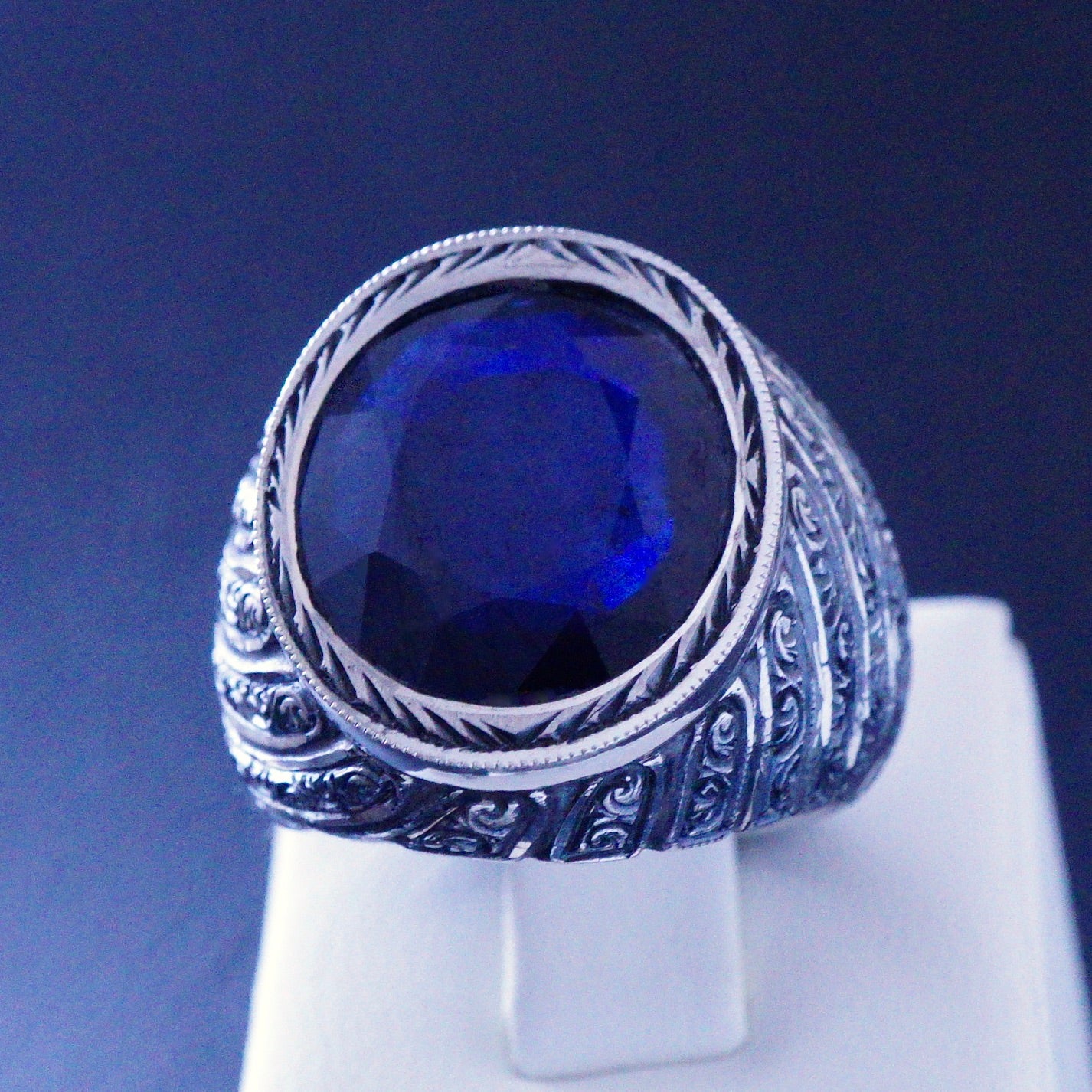 Silver Handmade Sapphire Ring natural gemstone solid 925 Sterling Unique Mens Jewelry