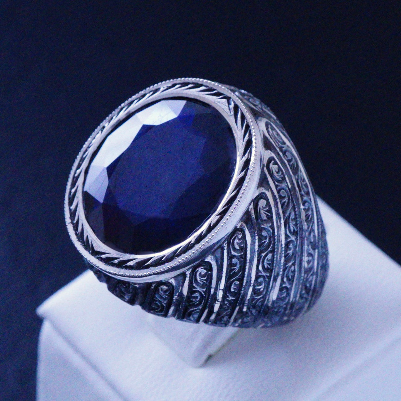 Silver Handmade Sapphire Ring natural gemstone solid 925 Sterling Unique Mens Jewelry