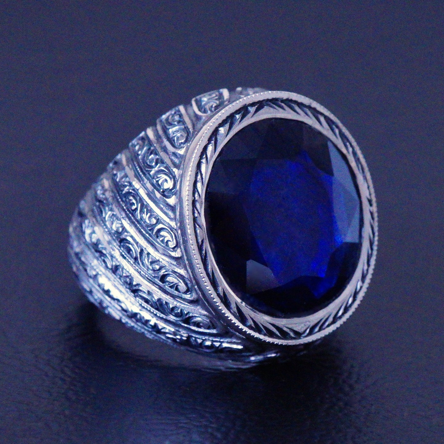 Silver Handmade Sapphire Ring natural gemstone solid 925 Sterling Unique Mens Jewelry