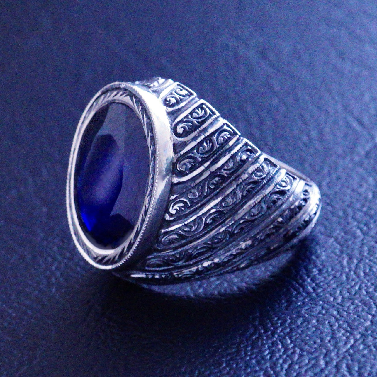 Silver Handmade Sapphire Ring natural gemstone solid 925 Sterling Unique Mens Jewelry