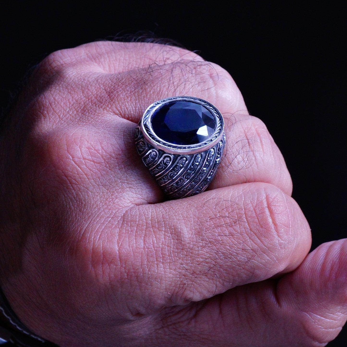 Silver Handmade Sapphire Ring natural gemstone solid 925 Sterling Unique Mens Jewelry