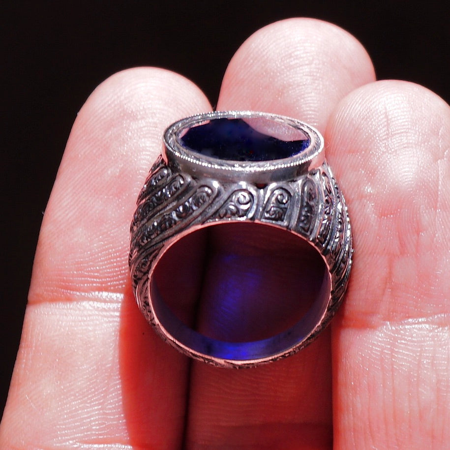 Silver Handmade Sapphire Ring natural gemstone solid 925 Sterling Unique Mens Jewelry