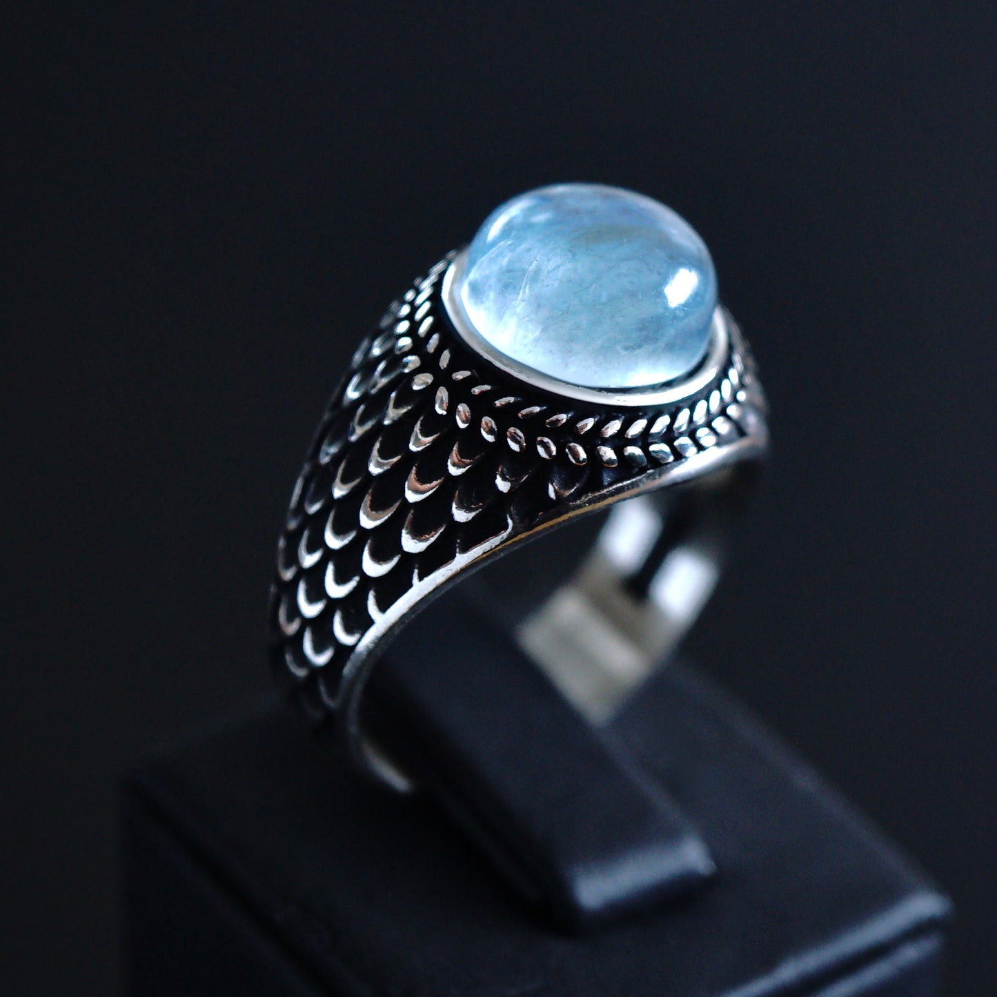 Silver Mens Ring Aquamarine 5ct natural gemstone 925 Sterling Unique Artisan Designer Jewelry
