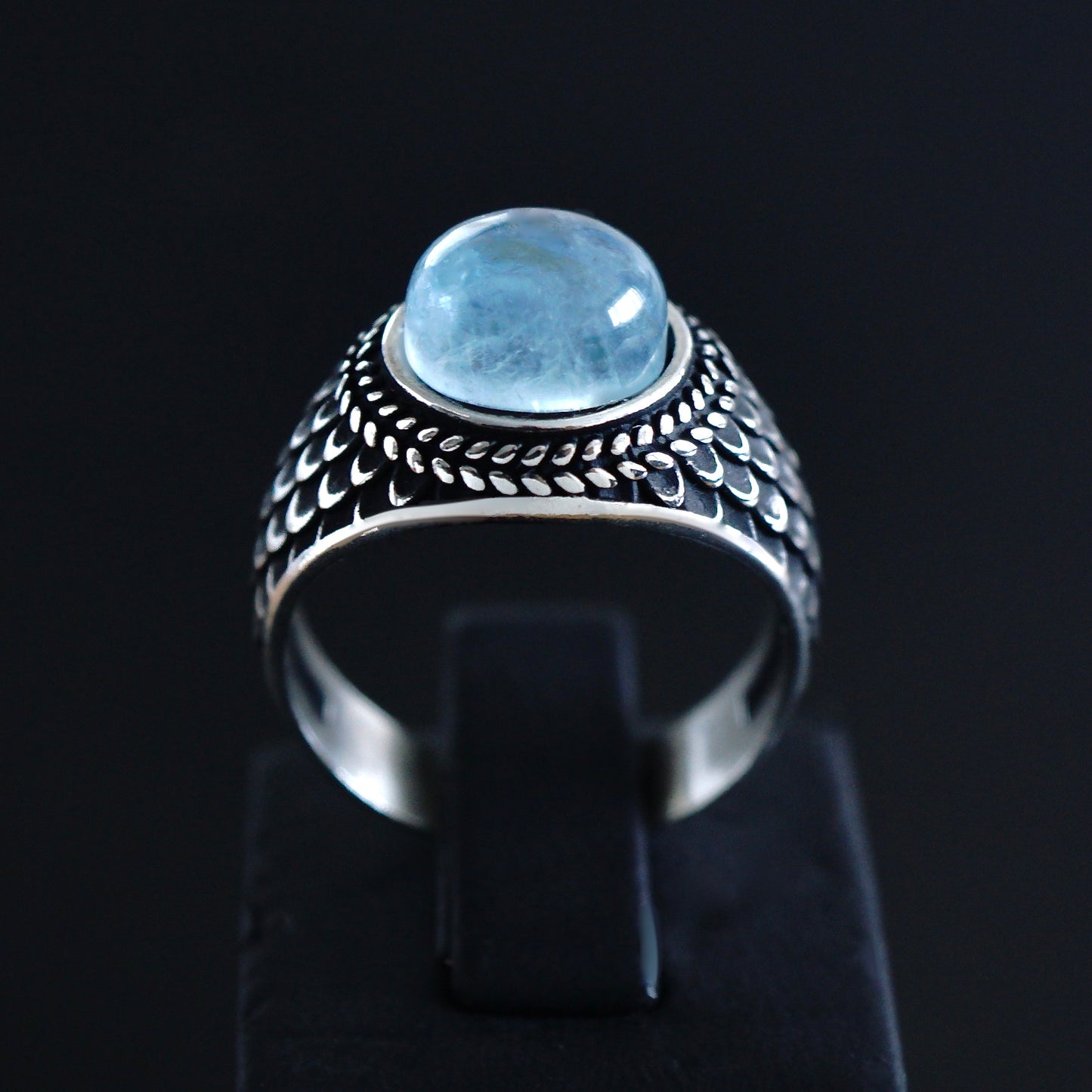 Silver Mens Ring Aquamarine 5ct natural gemstone 925 Sterling Unique Artisan Designer Jewelry
