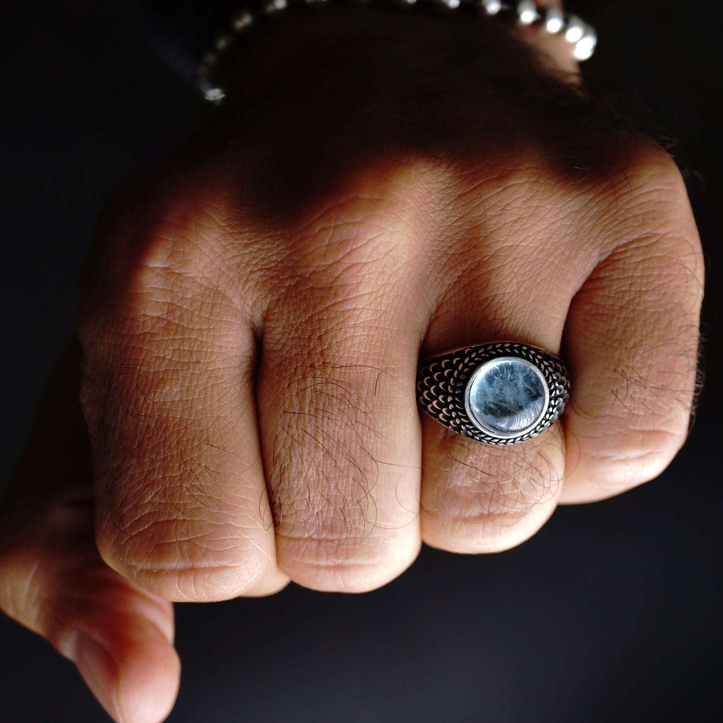 Silver Mens Ring Aquamarine 5ct natural gemstone 925 Sterling Unique Artisan Designer Jewelry