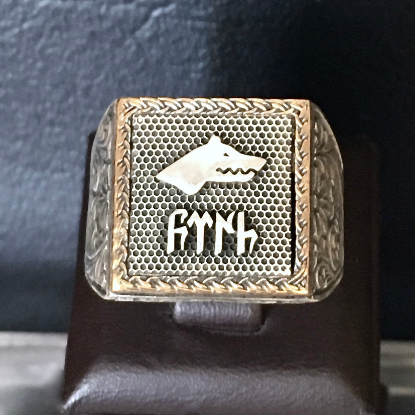 925 Sterling Silver Signet Ring Gokturk Wolf Solid Turkish Men's Jewelry