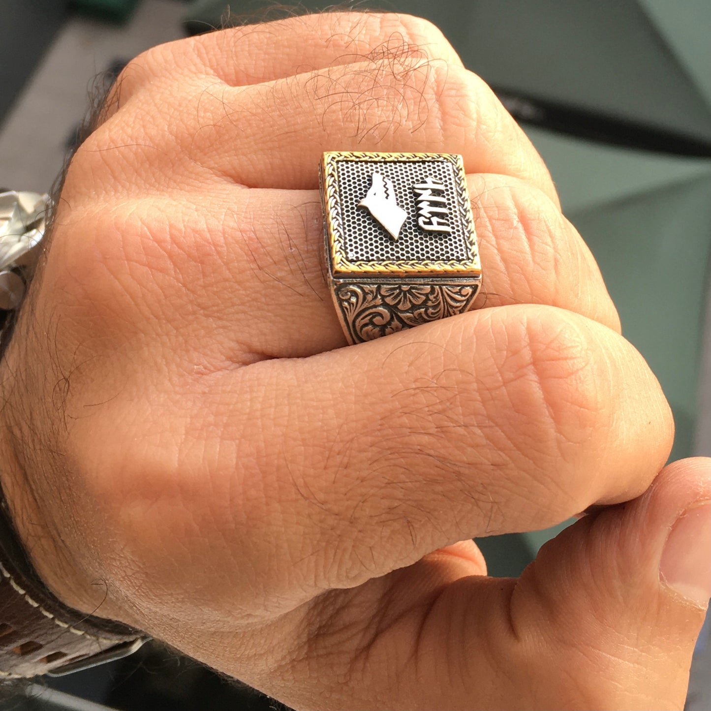925 Sterling Silver Signet Ring Gokturk Wolf Solid Turkish Men's Jewelry