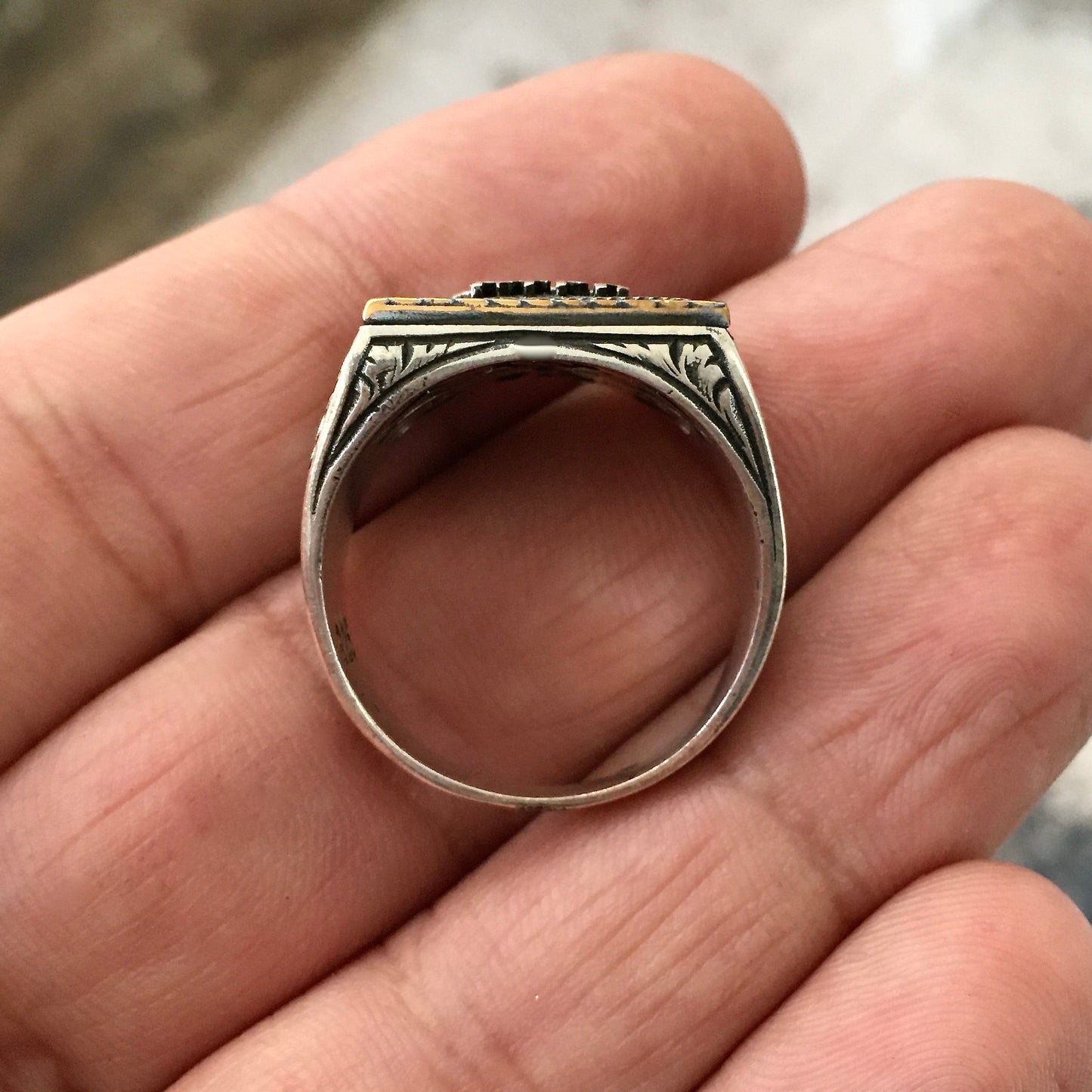 925 Sterling Silver Signet Ring Gokturk Wolf Solid Turkish Men's Jewelry