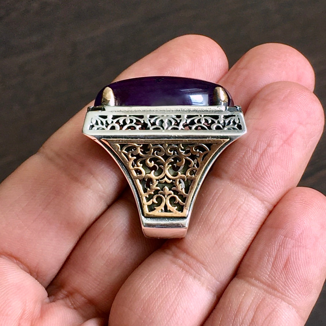 Big Mens Ring Amethyst Sterling Silver 39 ct Natural Gemstone Solid 925k Turkish Handmade Jewelry