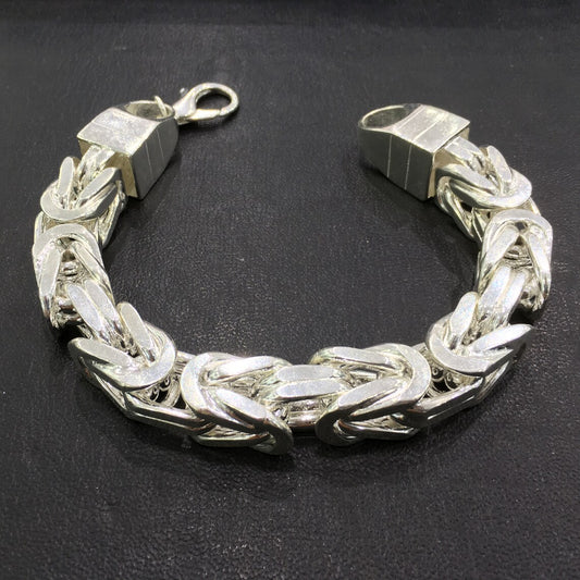 Silver Bracelet Byzantine King's Chain 15x15 mm Solid cubic thick heavy Mens Jewelry 925 Sterling