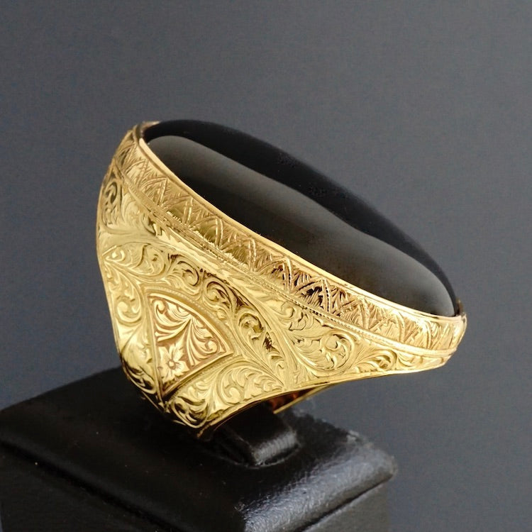 Sterling Silver Mens Ring Gold Plated Black Onyx Big Artisan Statement Jewelry