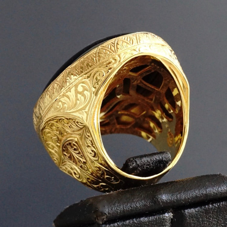 Sterling Silver Mens Ring Gold Plated Black Onyx Big Artisan Statement Jewelry