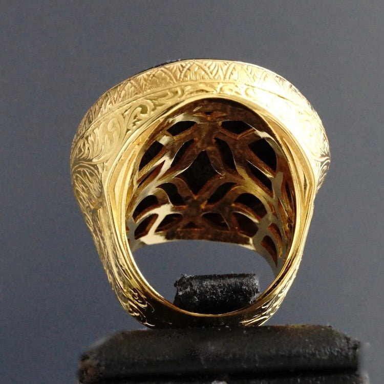 Sterling Silver Mens Ring Gold Plated Black Onyx Big Artisan Statement Jewelry