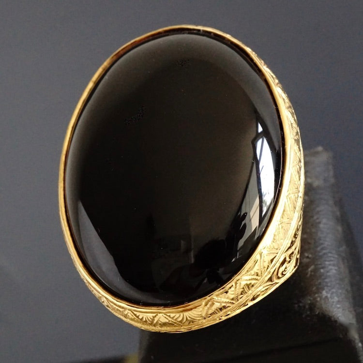 Sterling Silver Mens Ring Gold Plated Black Onyx Big Artisan Statement Jewelry