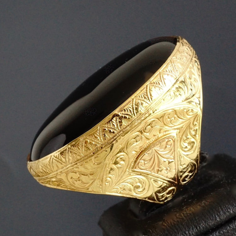 Sterling Silver Mens Ring Gold Plated Black Onyx Big Artisan Statement Jewelry