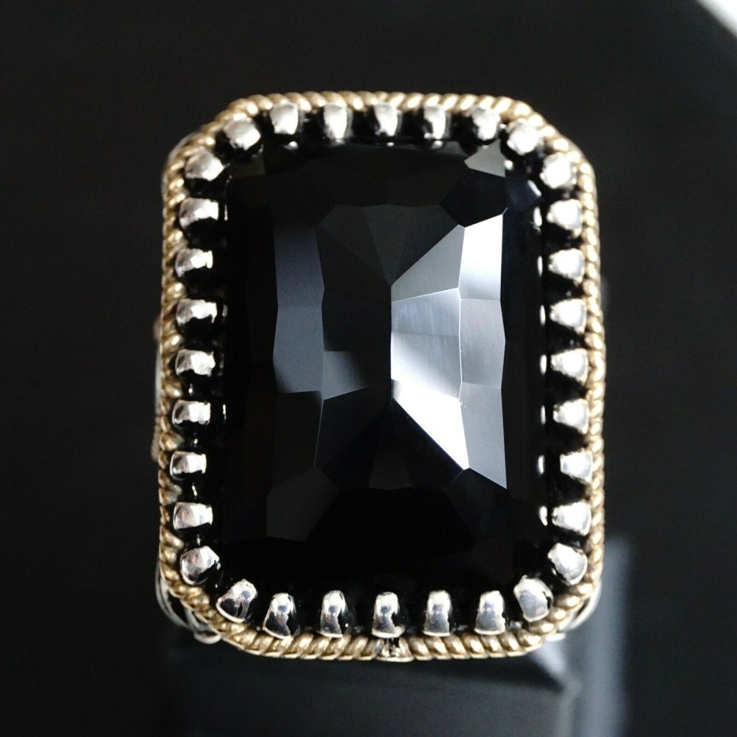 Schwarzer Onyx Herrenring 925 Sterling Silber Großer schwerer Handwerker Handgemachter Schmuck