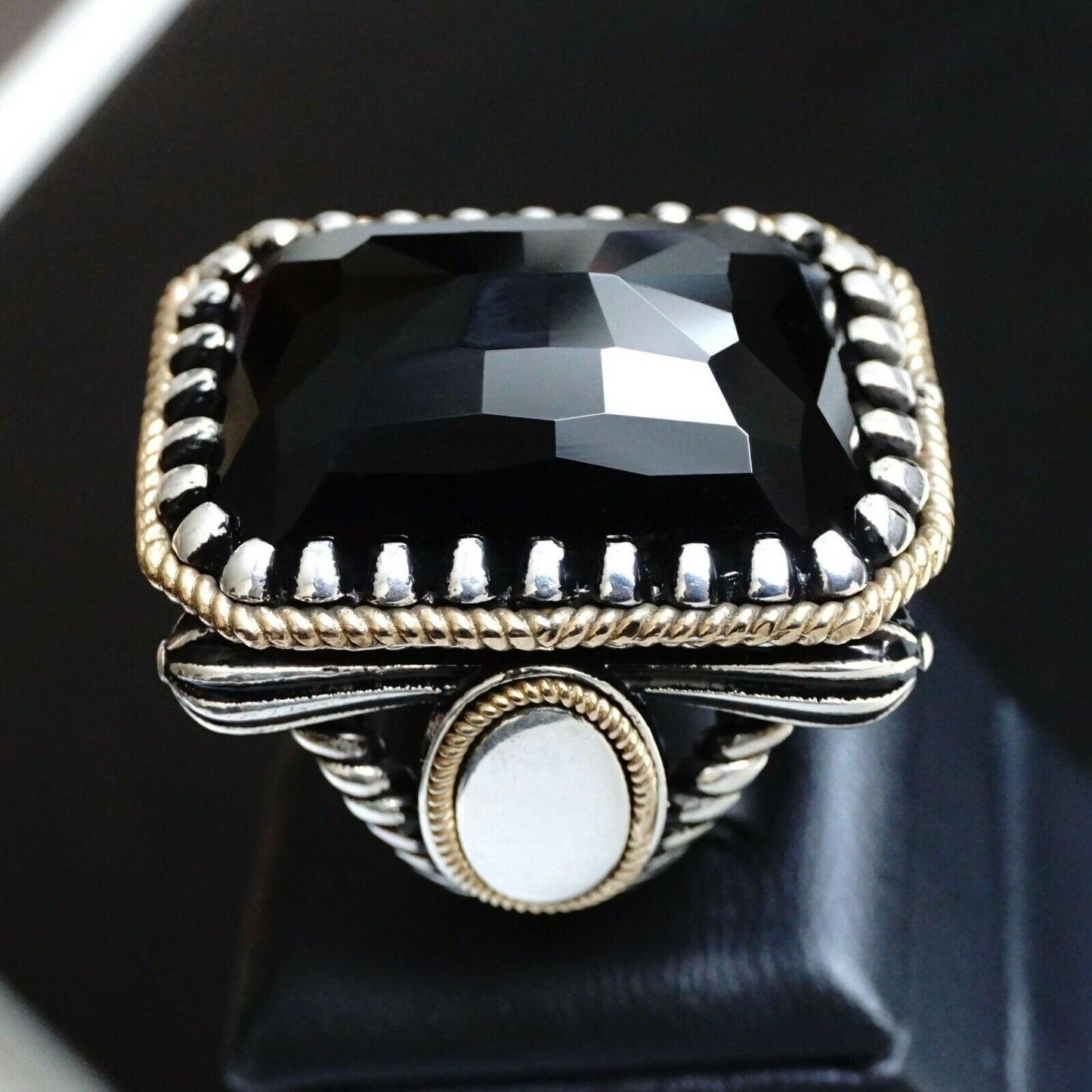 Schwarzer Onyx Herrenring 925 Sterling Silber Großer schwerer Handwerker Handgemachter Schmuck