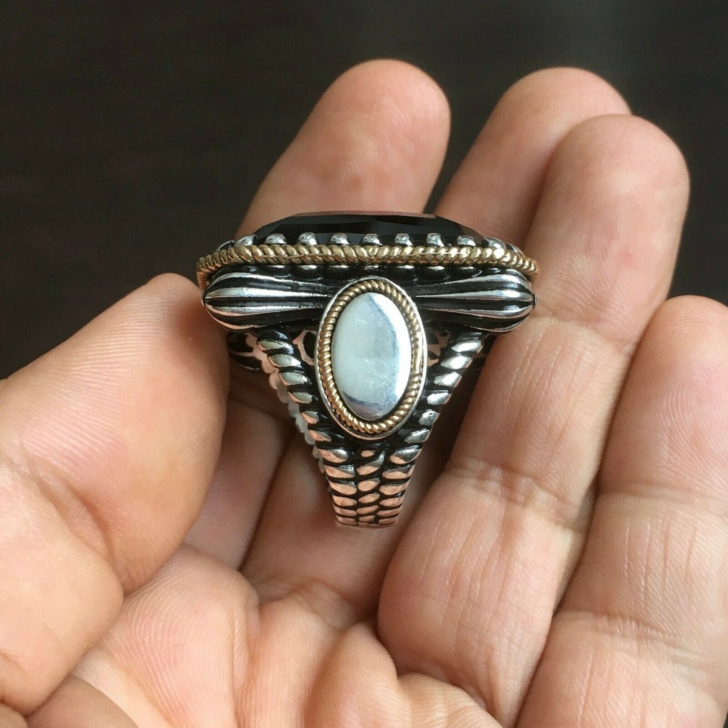 Schwarzer Onyx Herrenring 925 Sterling Silber Großer schwerer Handwerker Handgemachter Schmuck