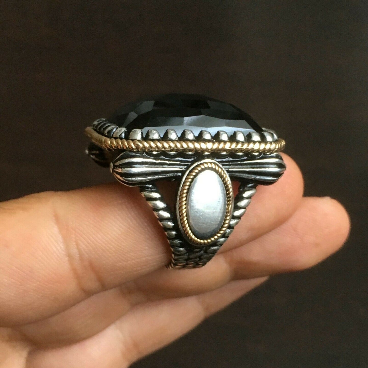 Schwarzer Onyx Herrenring 925 Sterling Silber Großer schwerer Handwerker Handgemachter Schmuck