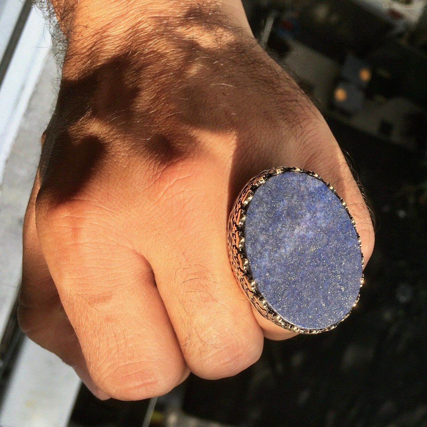 Lapislazuli Herrenring Sterling Silber Solider außergewöhnlicher Statement-Schmuck