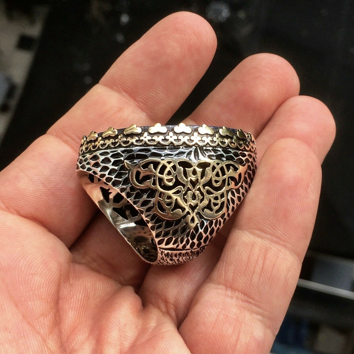 Lapislazuli Herrenring Sterling Silber Solider außergewöhnlicher Statement-Schmuck