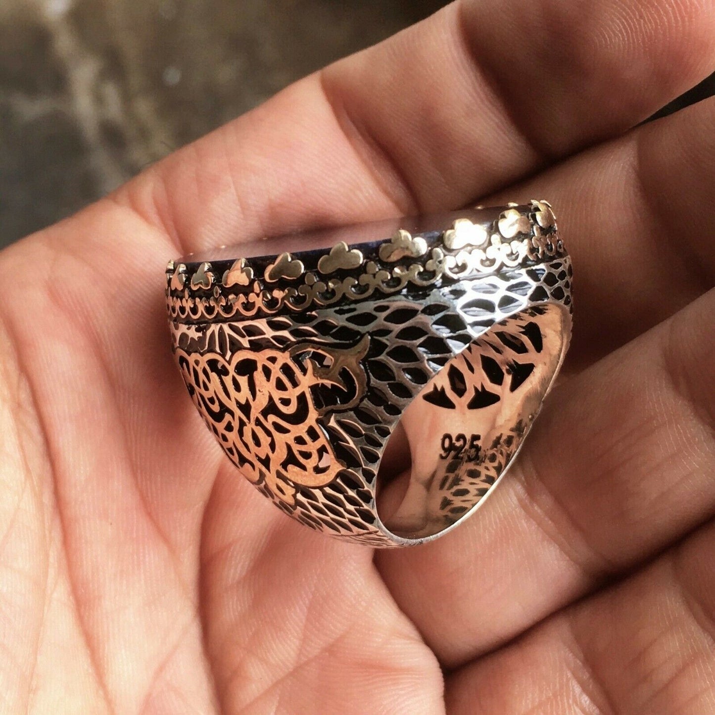 Lapislazuli Herrenring Sterling Silber Solider außergewöhnlicher Statement-Schmuck