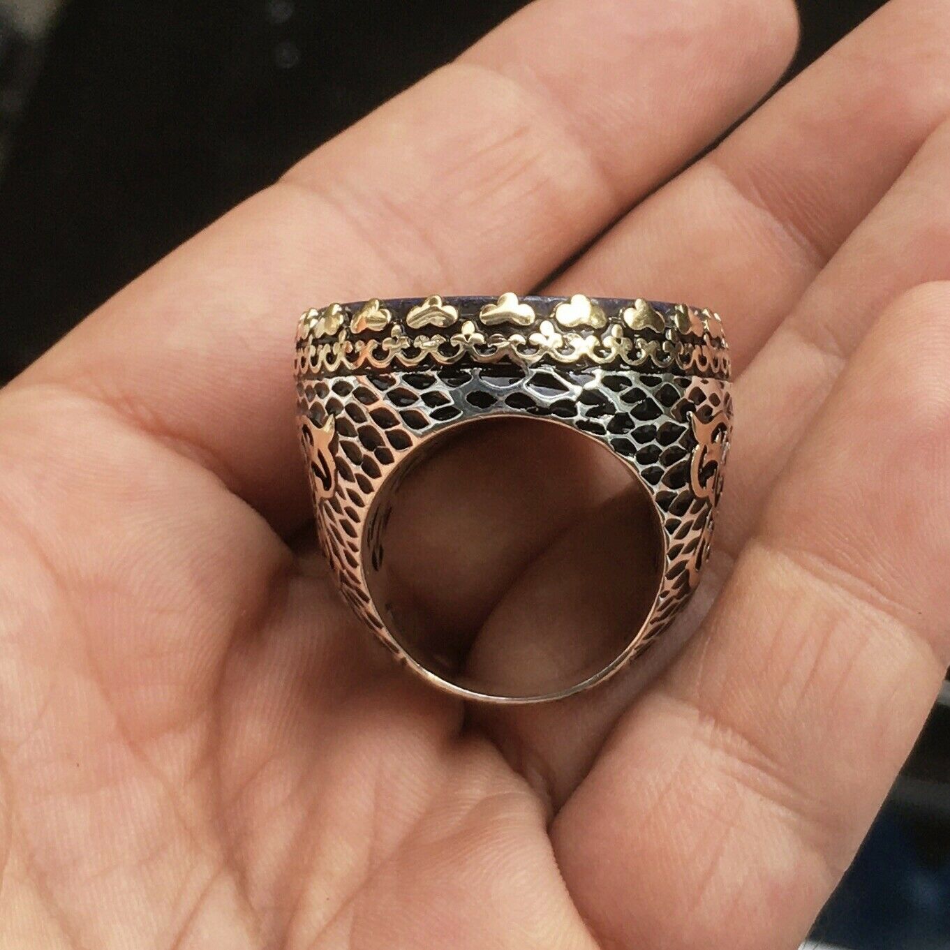 Lapislazuli Herrenring Sterling Silber Solider außergewöhnlicher Statement-Schmuck