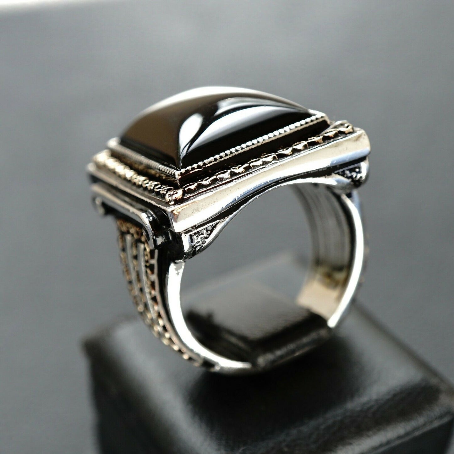 Sterling Silver Mens Ring Black Onyx 925 Solid Elegant Artisan Handmade Jewelry