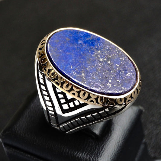 Lapislazuli Herrenring Massiv 925 Sterling Silber