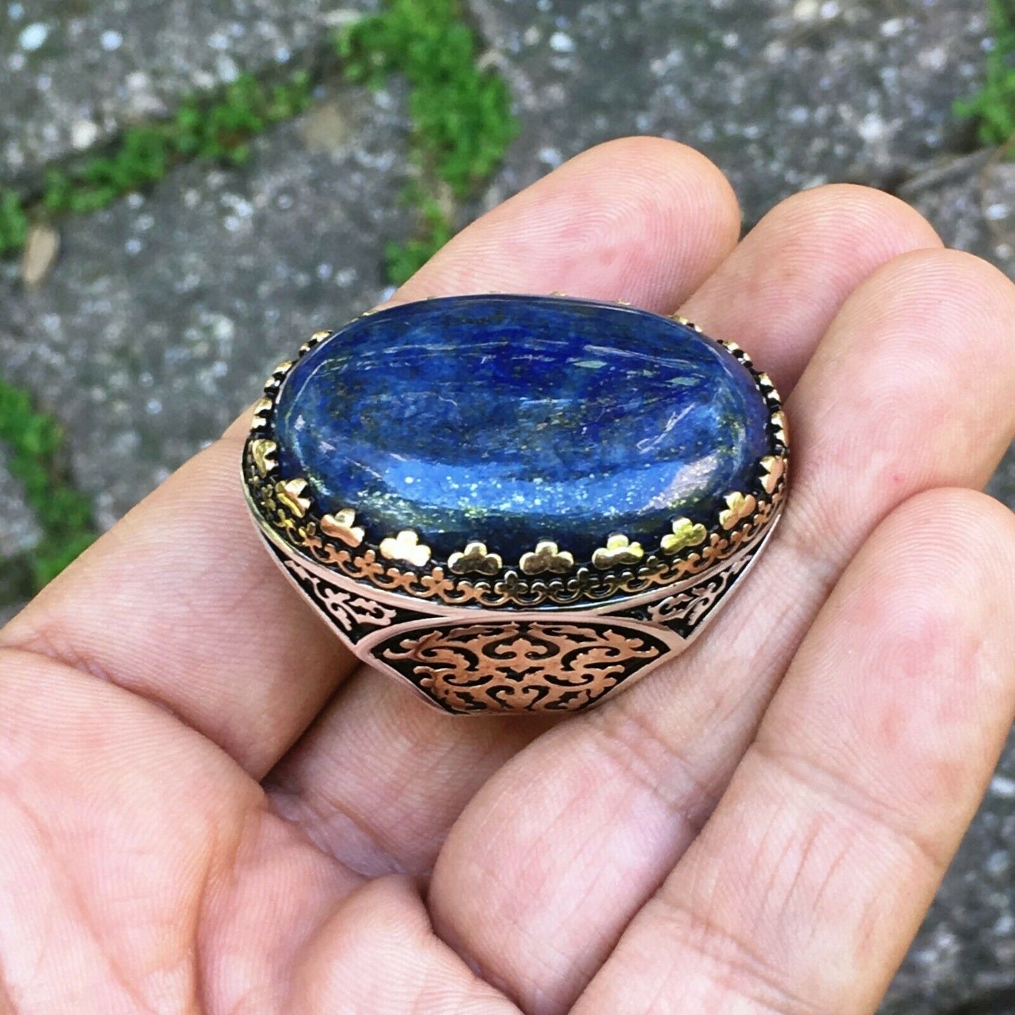 Bold Lapis Lazuli Statement Ring for Men – Unique Handcrafted Sterling Silver Jewelry
