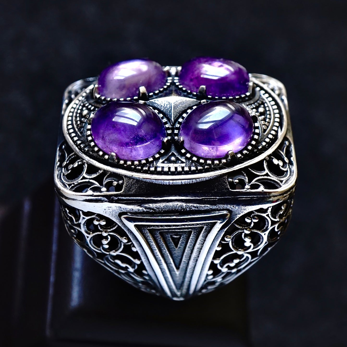 Silver Men's Bold Statement Ring natural Amethyst gemstone solid 925 Sterling Unique Artisan Handmade Jewelry